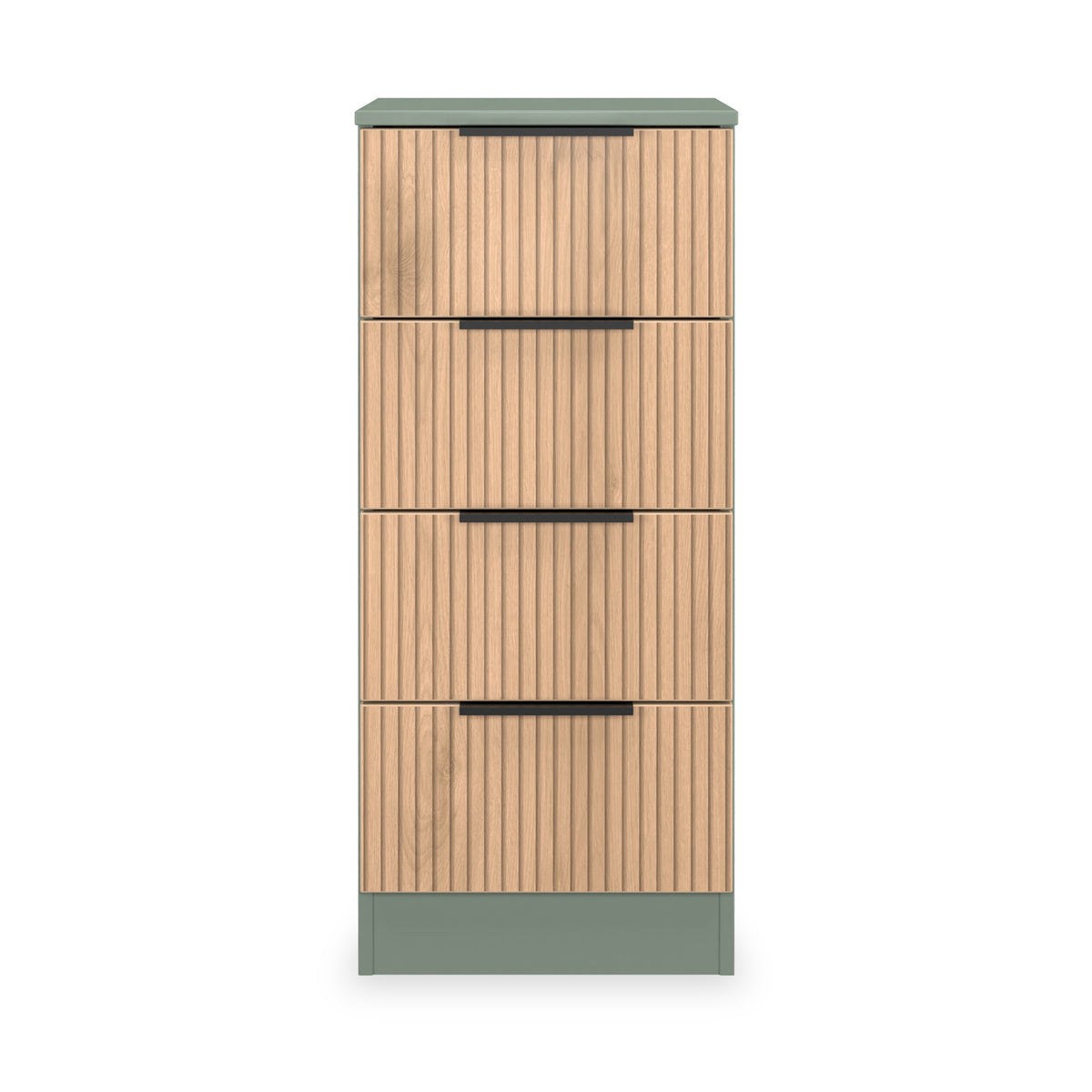 Jago-slatted-effect-4-drawer-bedside-green from Roseland Furniture