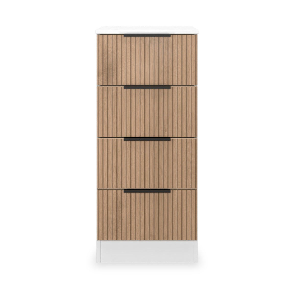Jago-slatted-effect-4-drawer-bedside-white from Roseland Furniture