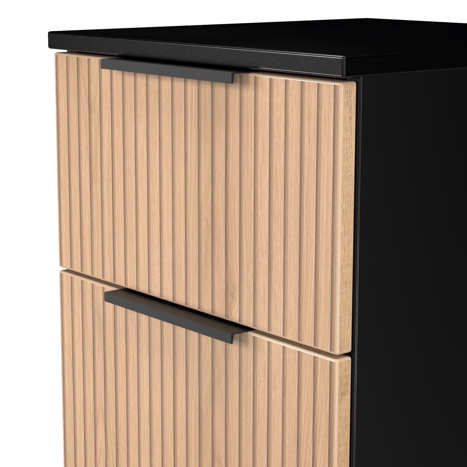 Jago-slatted-effect-2-drawer-bedside-black from Roseland Furniture