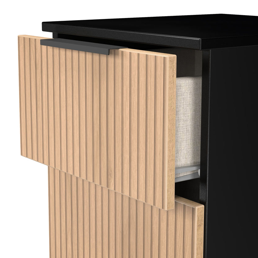 Jago Slatted 2 Drawer Bedside Table | Black White Green | Roseland