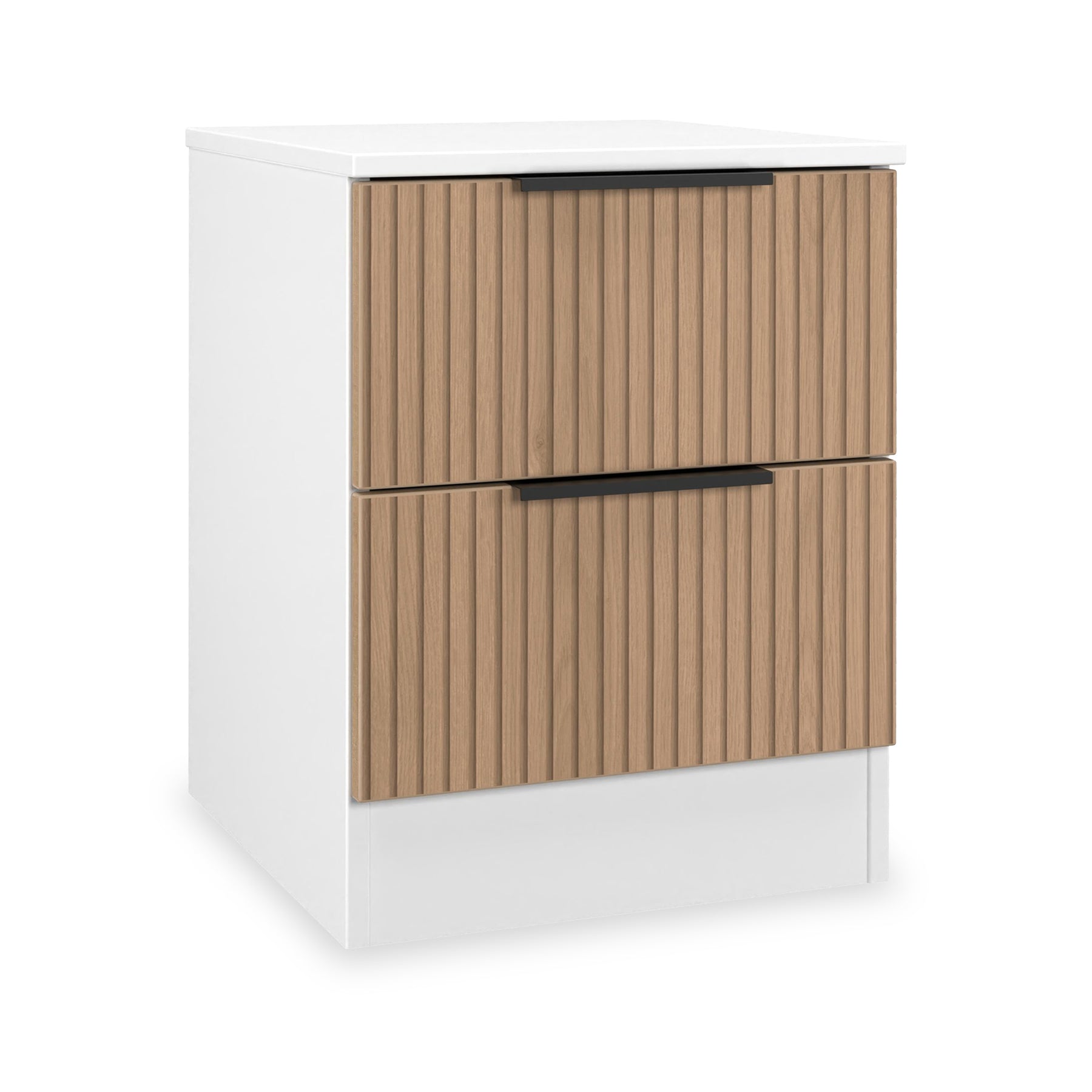Jago-slatted-effect-2-drawer-bedside-white from Roseland Furniture
