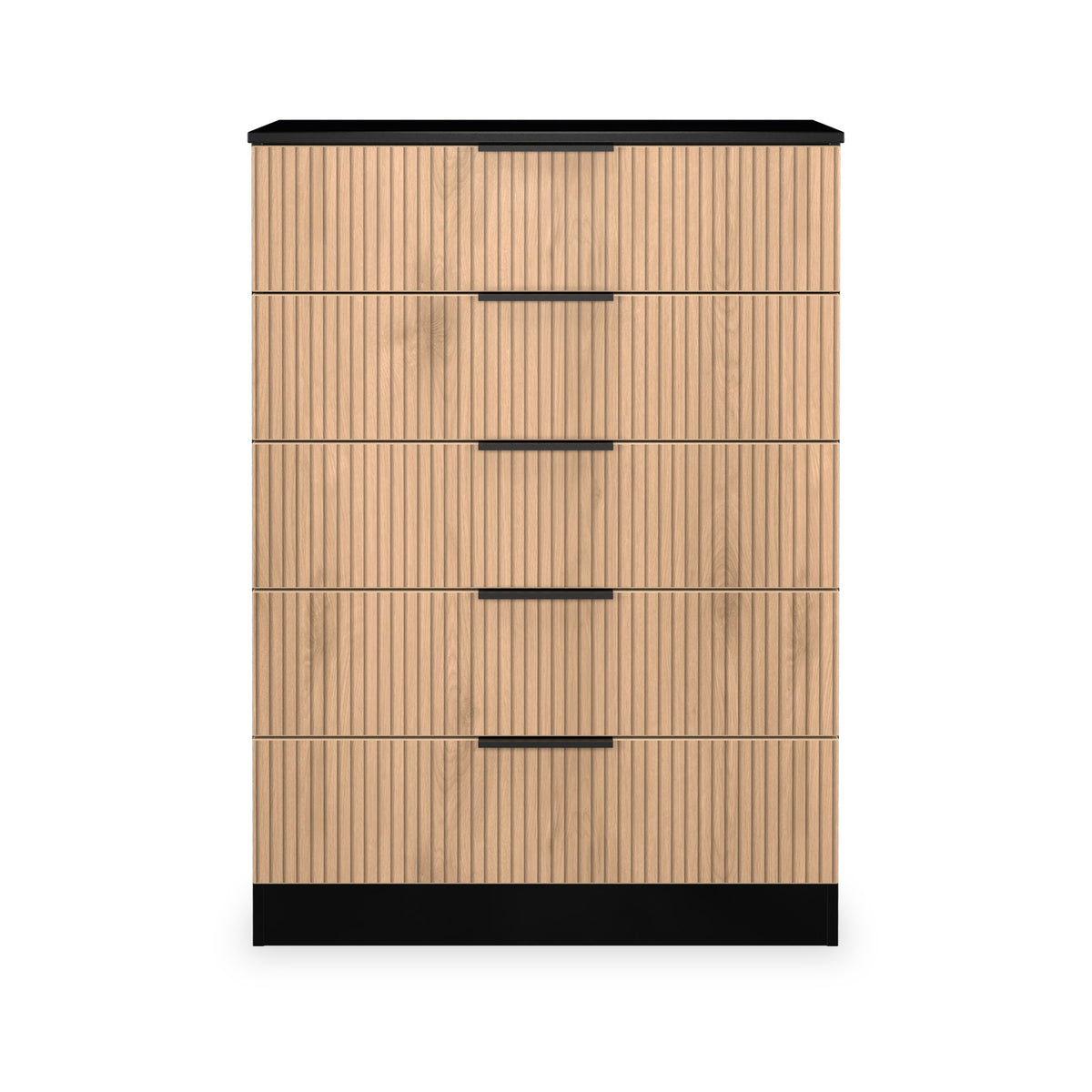 Jago-slatted-effect-5-drawer-chest-black from Roseland Furniture