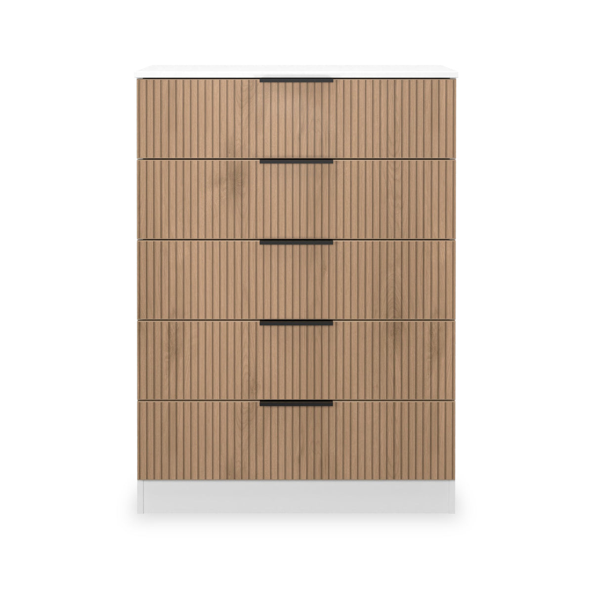 Jago-slatted-effect-5-drawer-chest-white from Roseland Furniture