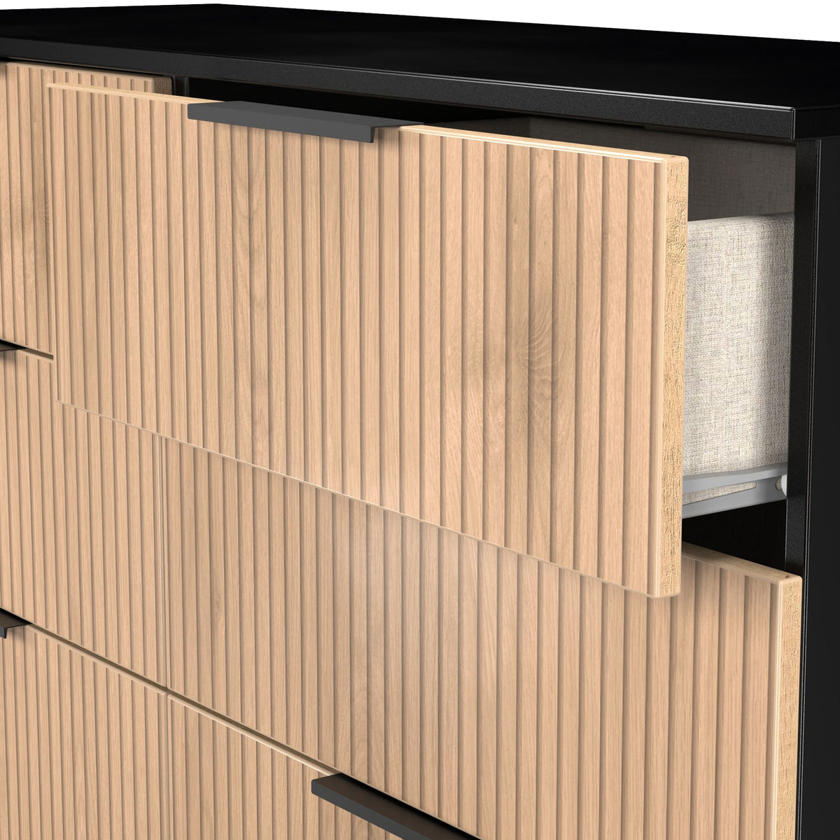 Jago-slatted-effect-6-drawer-midi-chest-black from Roseland Furniture
