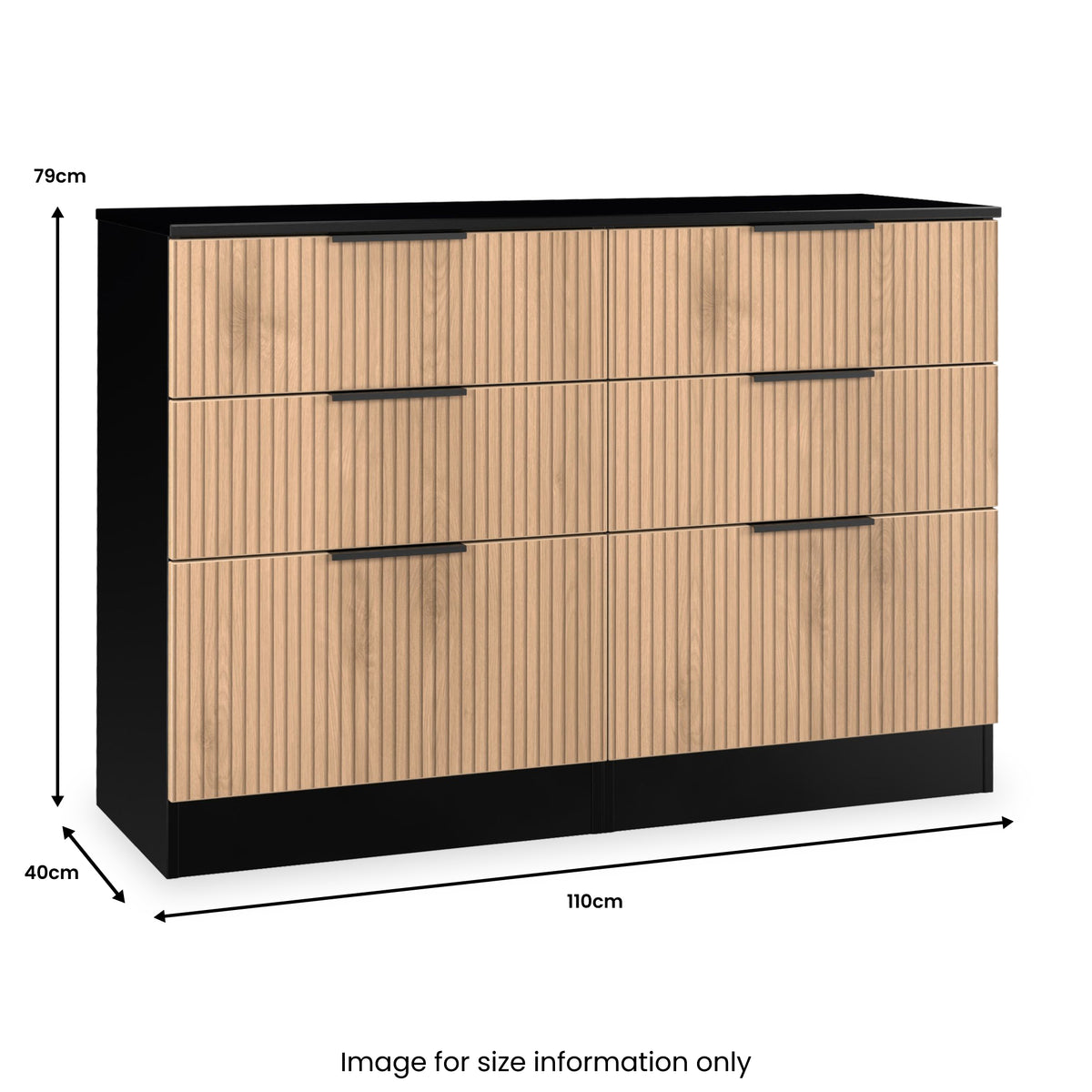 Jago-slatted-effect-6-drawer-midi-chest-black from Roseland Furniture