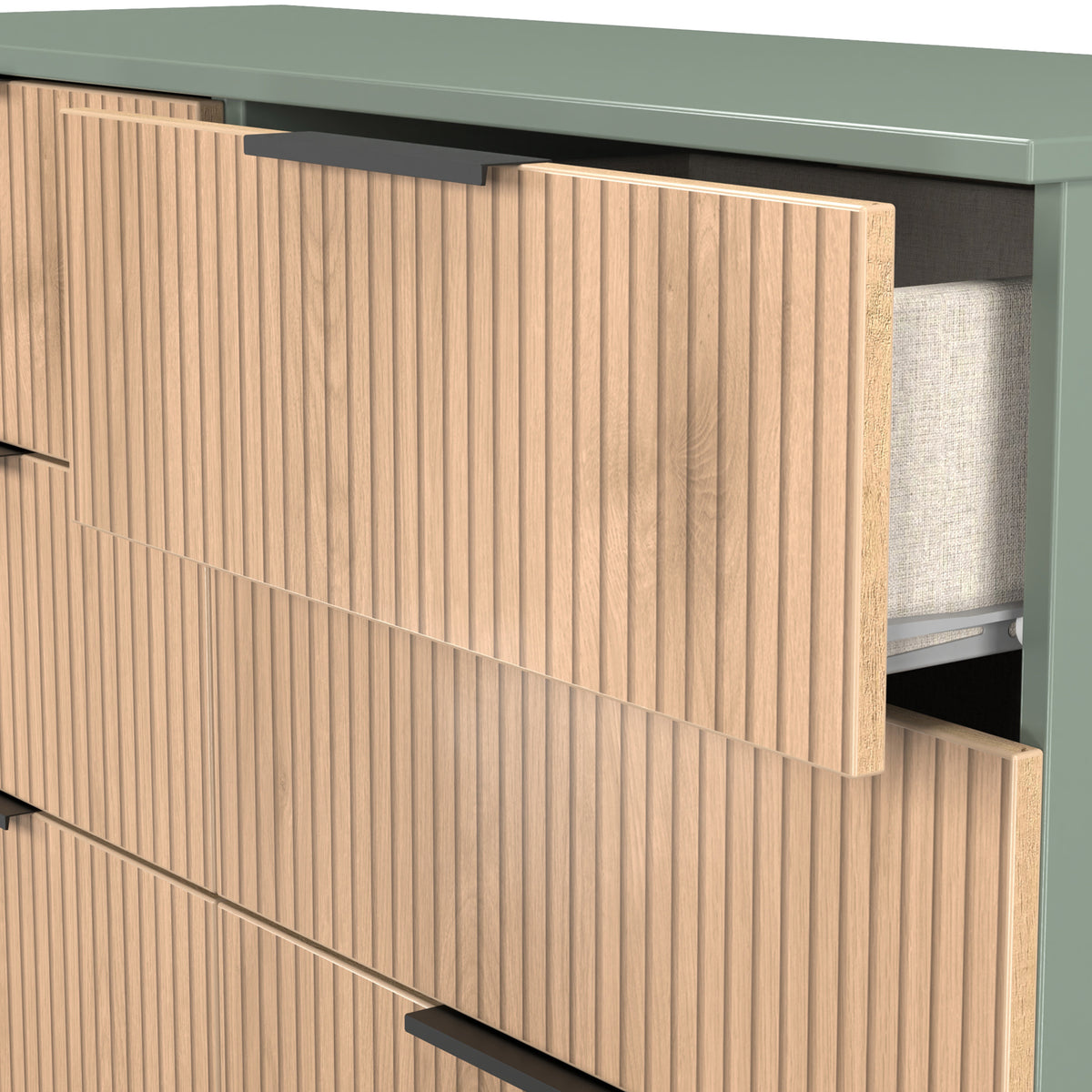 Jago-slatted-effect-6-drawer-midi-chest-green from Roseland Furniture