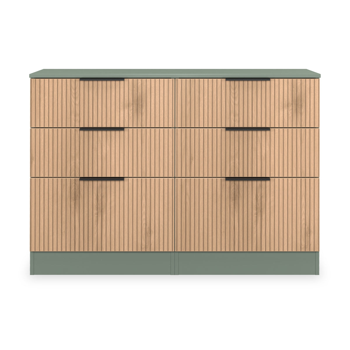 Jago-slatted-effect-6-drawer-midi-chest-green from Roseland Furniture