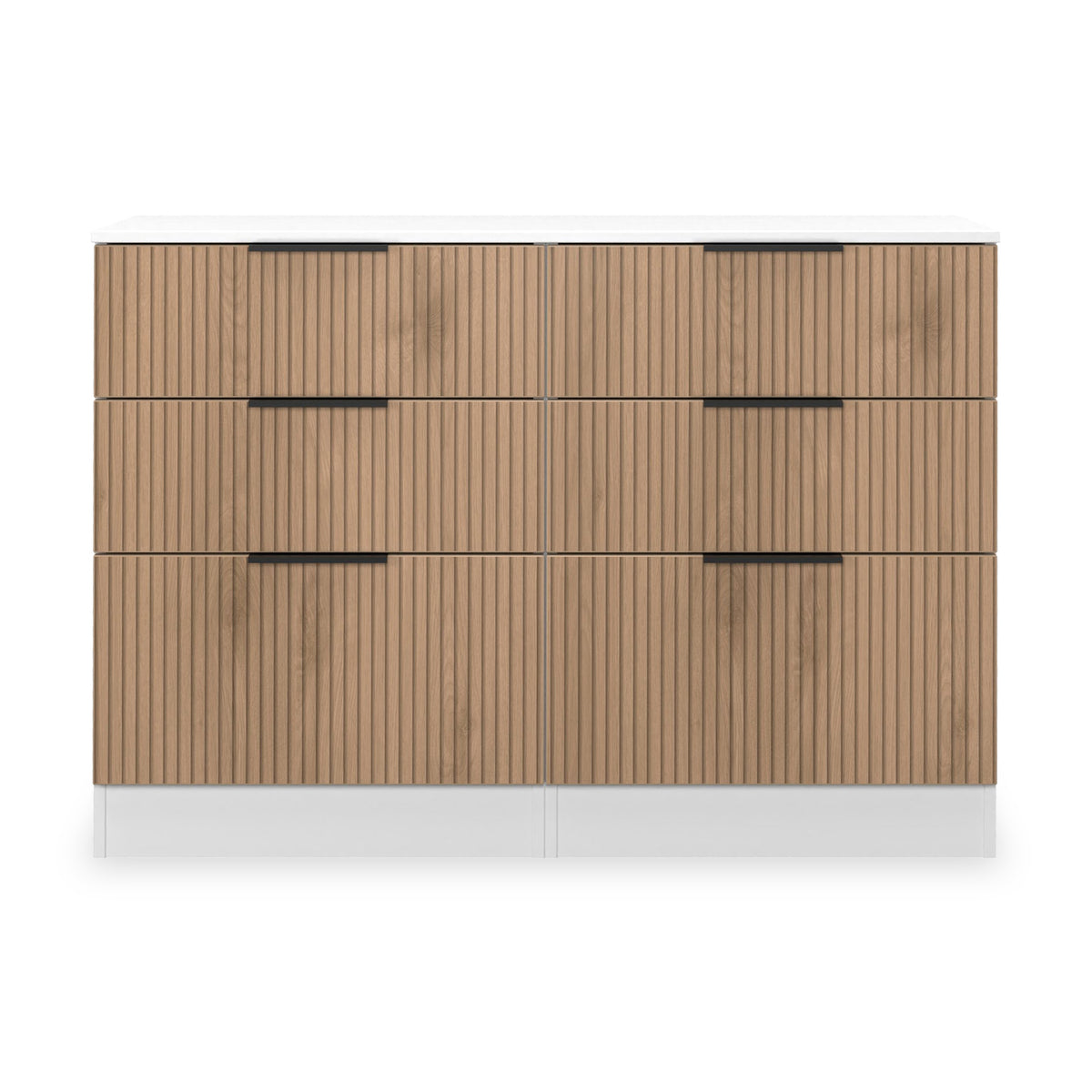Jago-slatted-effect-6-drawer-midi-chest-white from Roseland Furniture