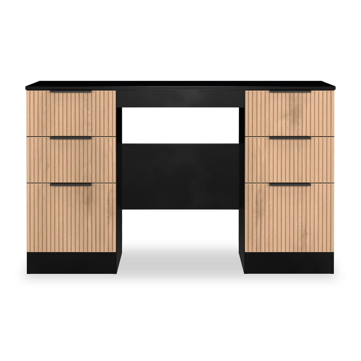 Jago-slatted-effect-kneehole-desk-black from Roseland Furniture
