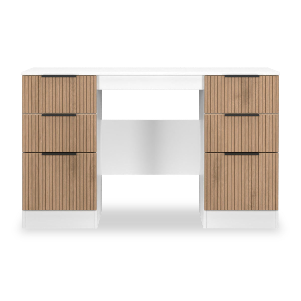 Jago-slatted-effect-kneehole-desk-white from Roseland Furniture