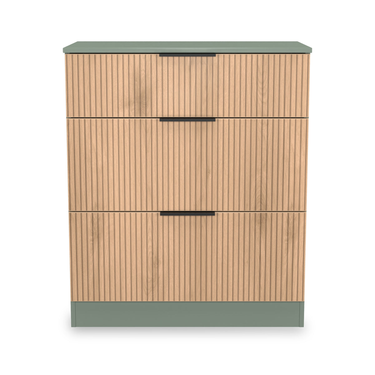Jago-slatted-effect-3-drawer-deep-chest-green from Roseland Furniture