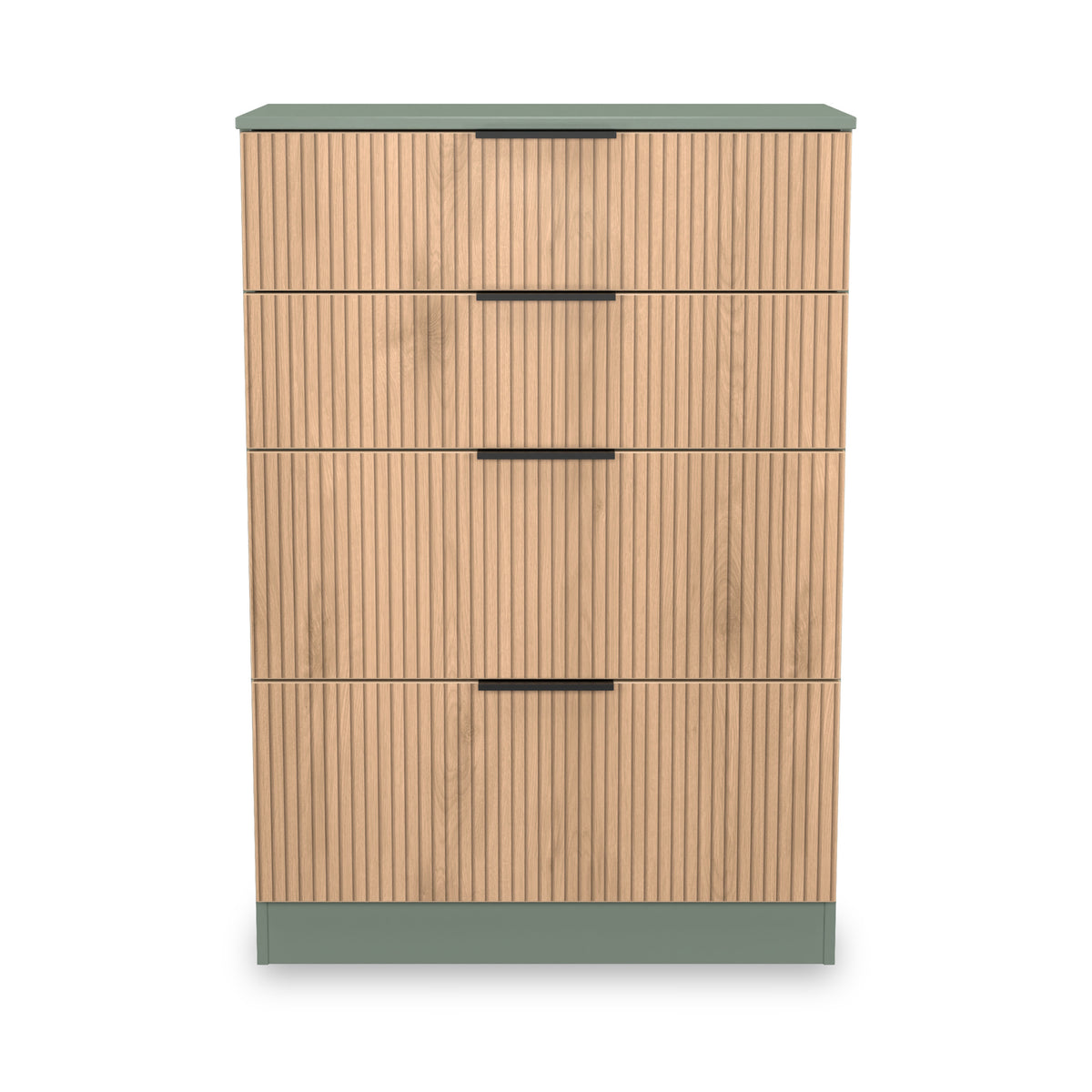 Jago-slatted-effect-4-drawer-deep-chest-green from Roseland Furniture