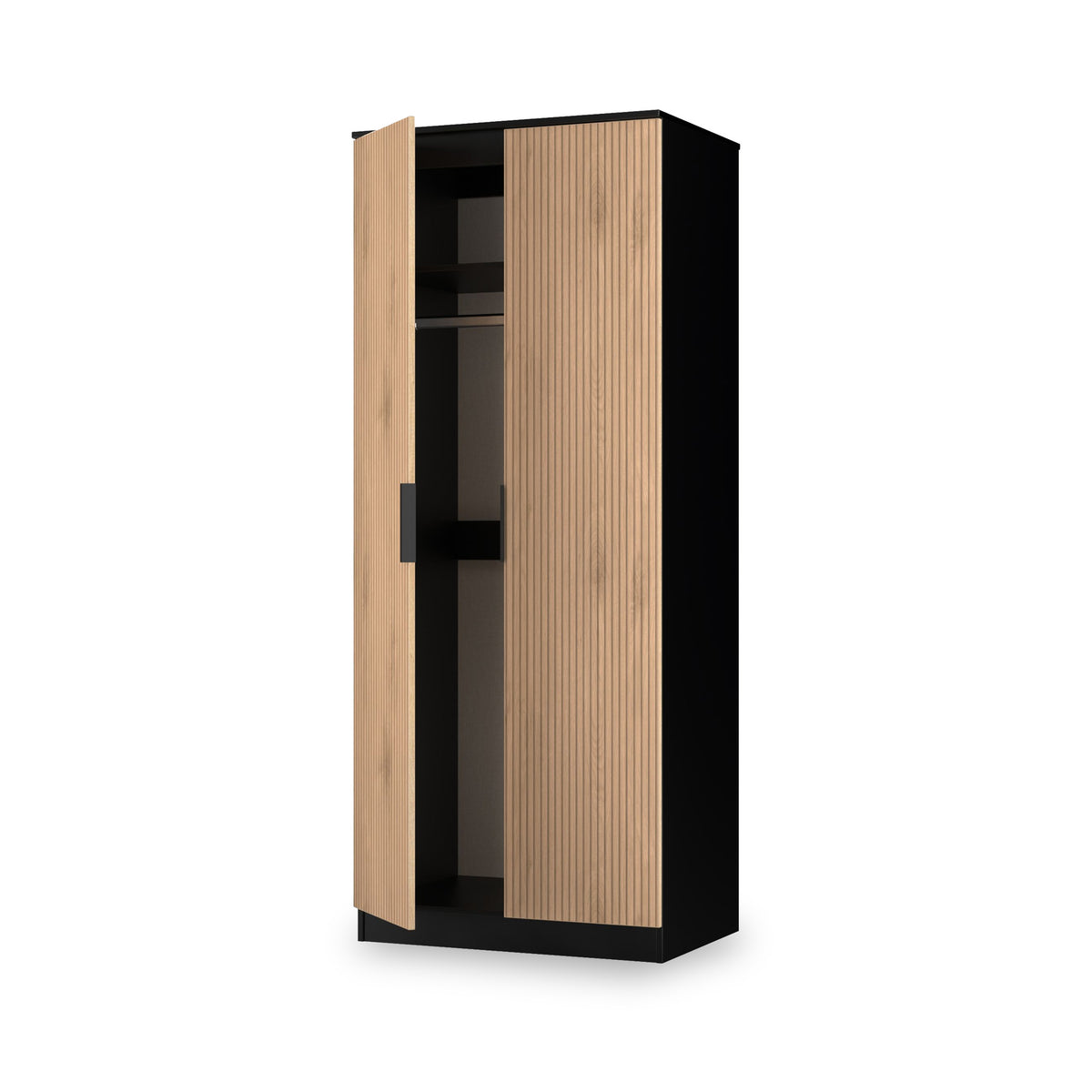 Jago-slatted-effect-2-door-wardrobe-black from Roseland Furniture