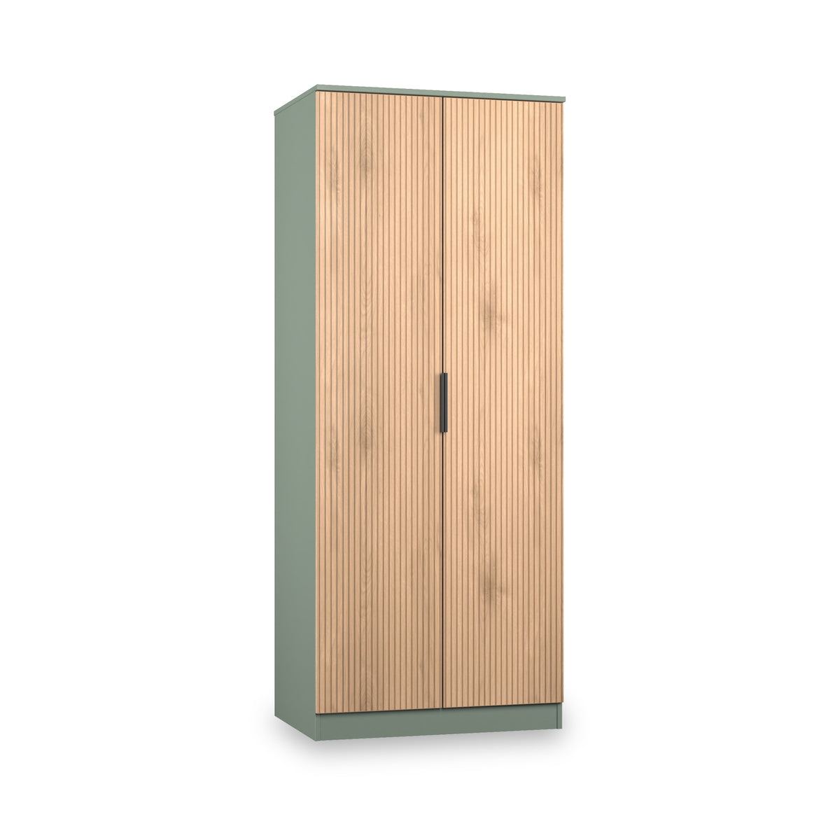 Jago-slatted-effect-2-door-wardrobe-green from Roseland Furniture