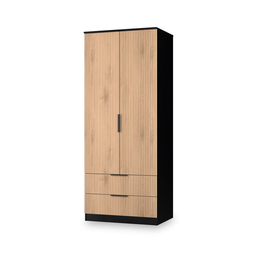 Jago Slatted Effect 2 Door 2 Drawer Double Wardrobe | Roseland