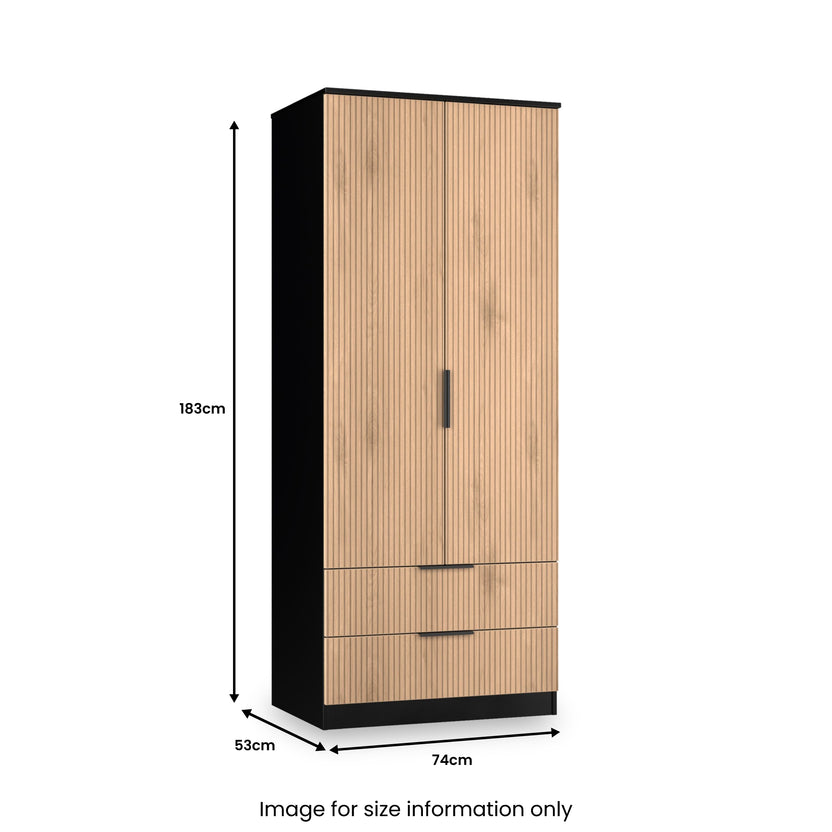 Jago Slatted Effect 2 Door 2 Drawer Double Wardrobe | Roseland