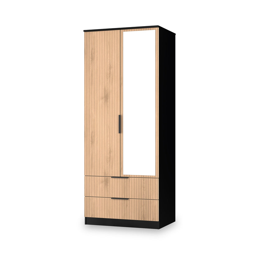 Jago Slatted Effect 2 Door 2 Draw Mirrored Double Wardrobe | Roseland