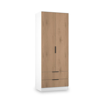Jago Slatted Effect Tall 2 Door 2 Drawer Wardrobe