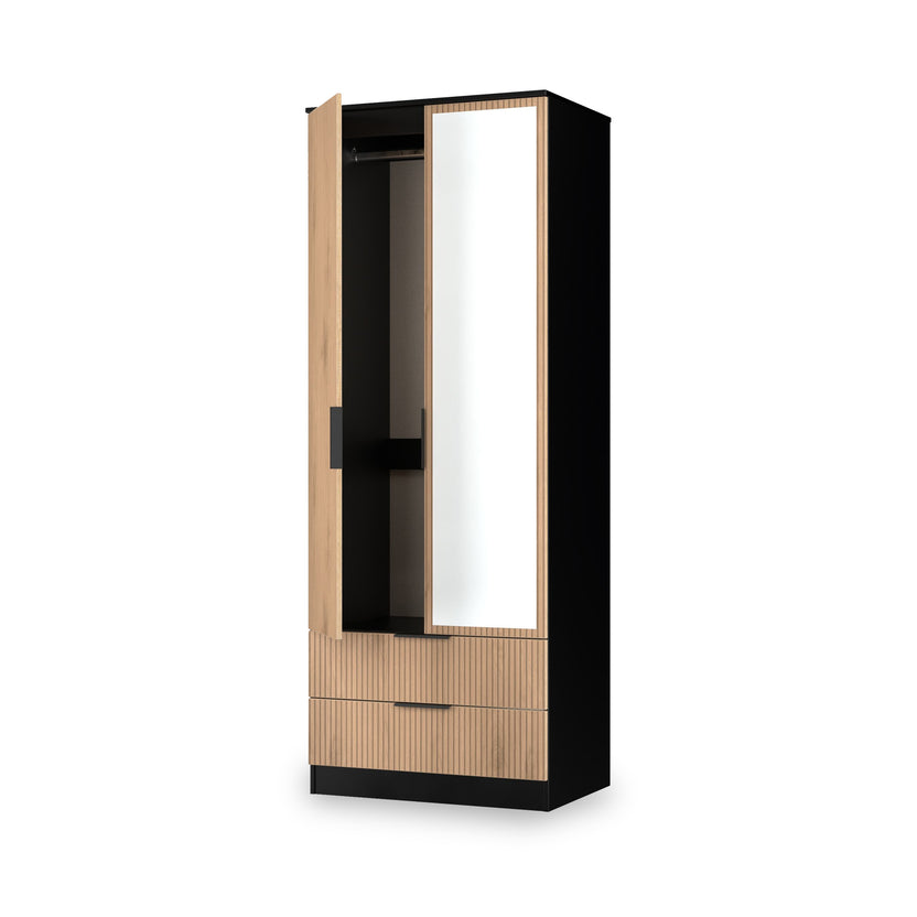 Jago Slatted Effect Tall 2 Door 2 Drawer Mirrored Wardrobe | Roseland
