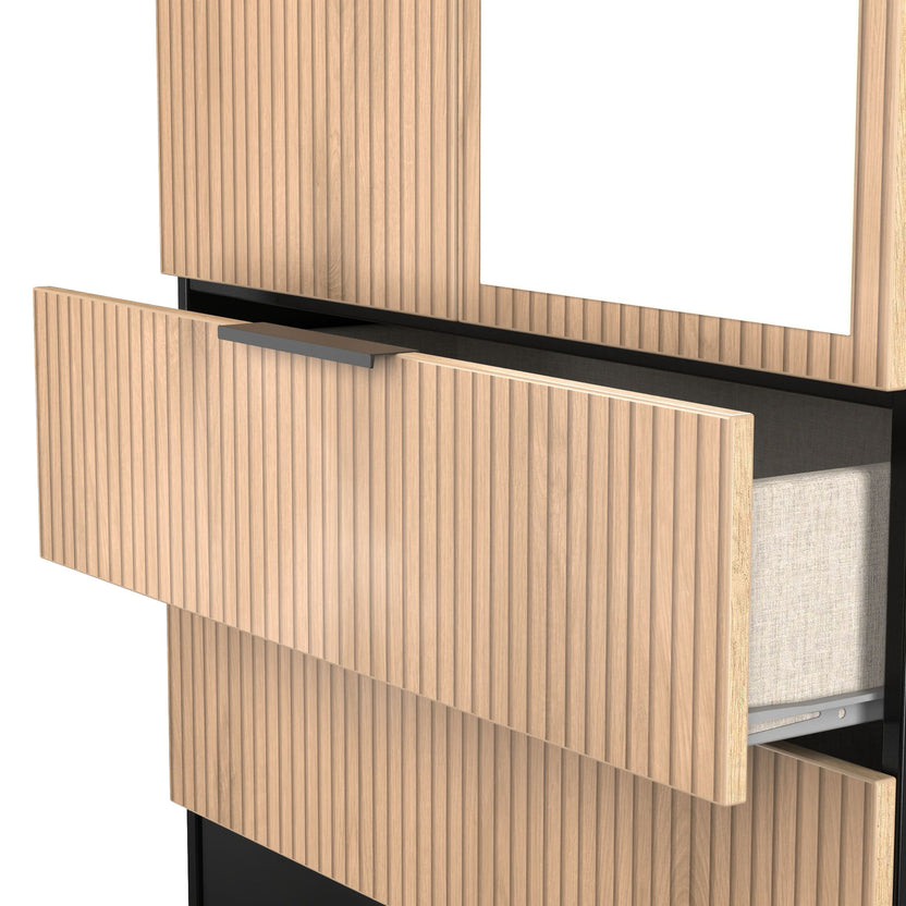 Jago Slatted Effect Tall 2 Door 2 Drawer Mirrored Wardrobe | Roseland