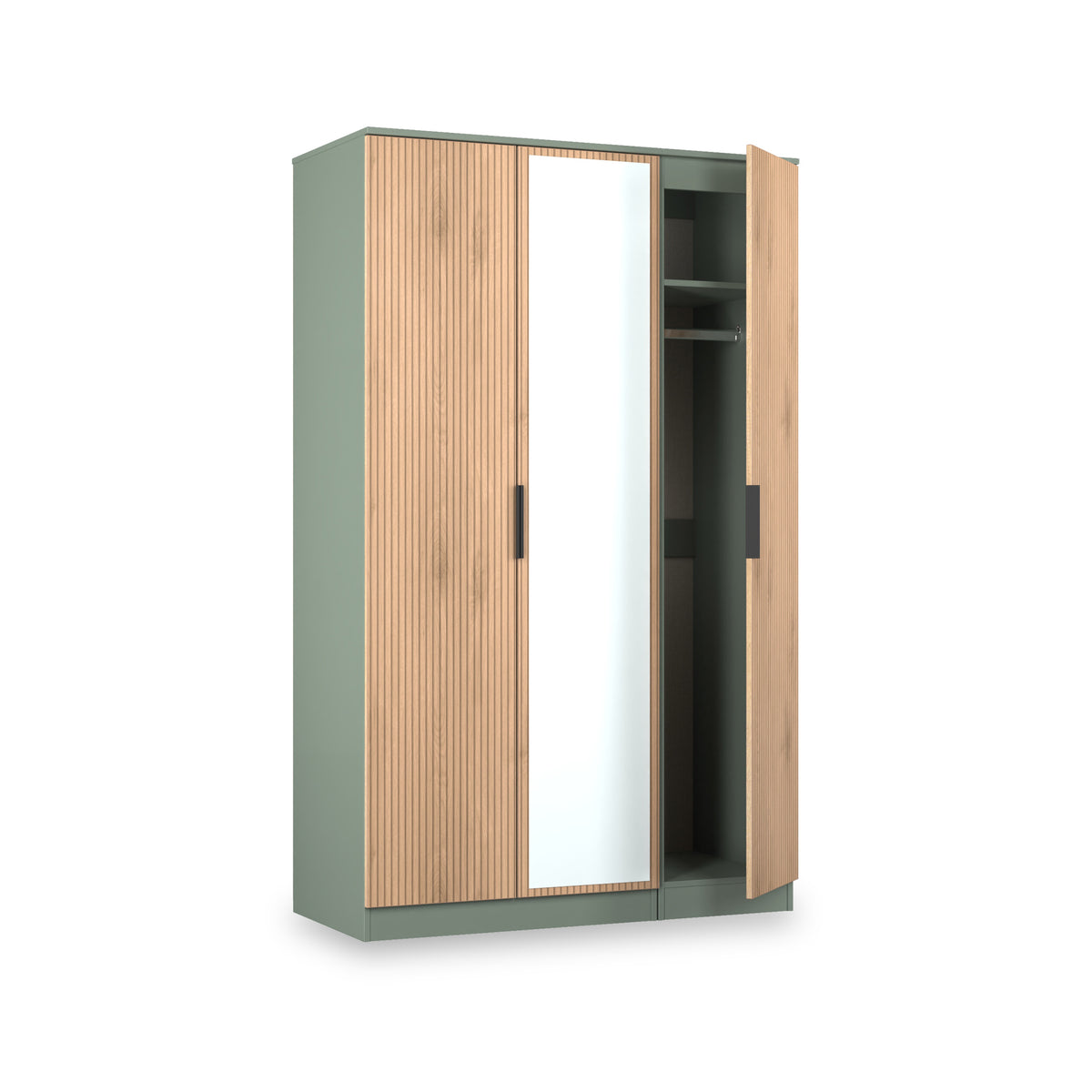 Jago-tall-3-door-mirrored-wardrobe-green from Roseland Furniture