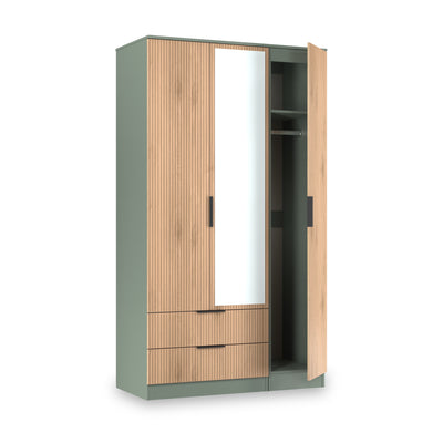Jago Slatted Effect Tall 3 Door 2 Drawer Mirrored Wardrobe