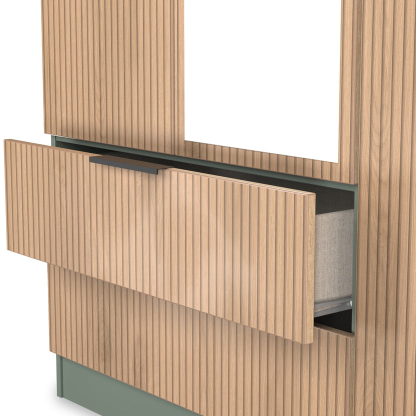 Jago Slatted Effect Tall 3 Door 2 Drawer Mirrored Wardrobe | Roseland