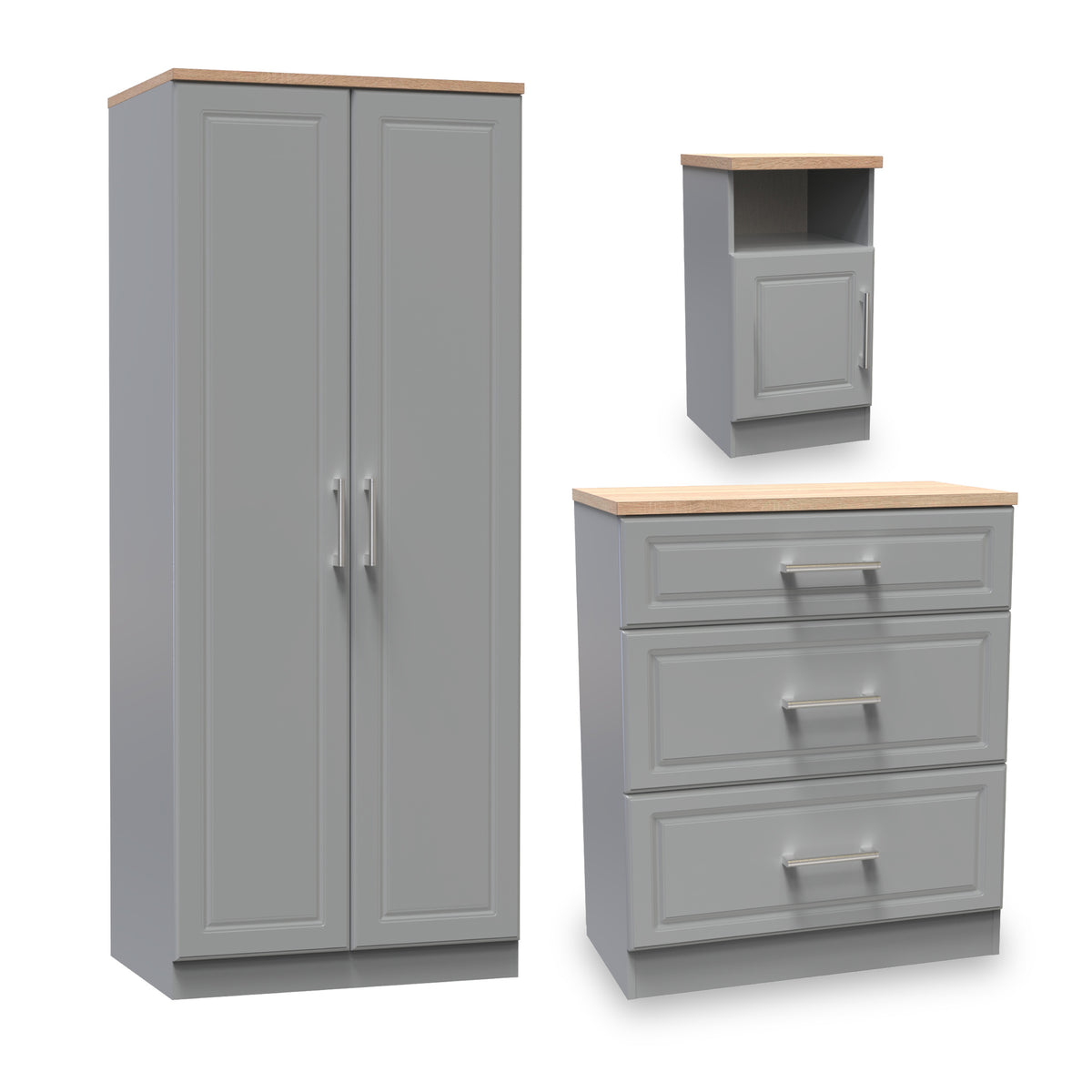 Talland Grey 3 Piece Bedroom Set with Oak Tops from Roseland Furniture