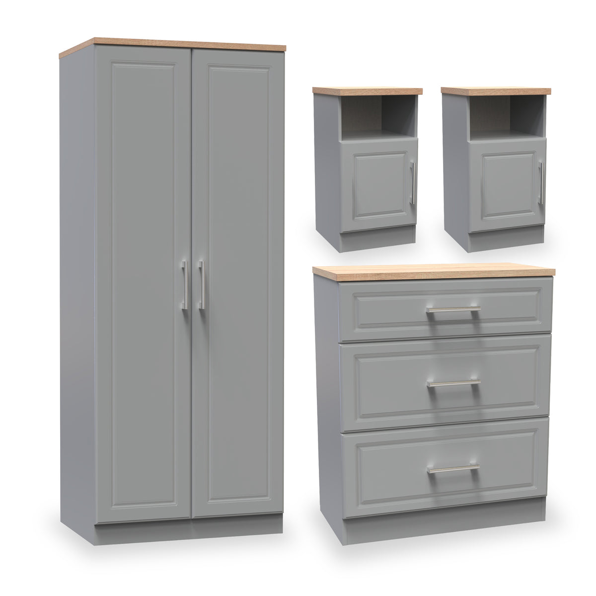 Talland Grey 4 Piece Bedroom Set with Oak Tops from Roseland Furniture