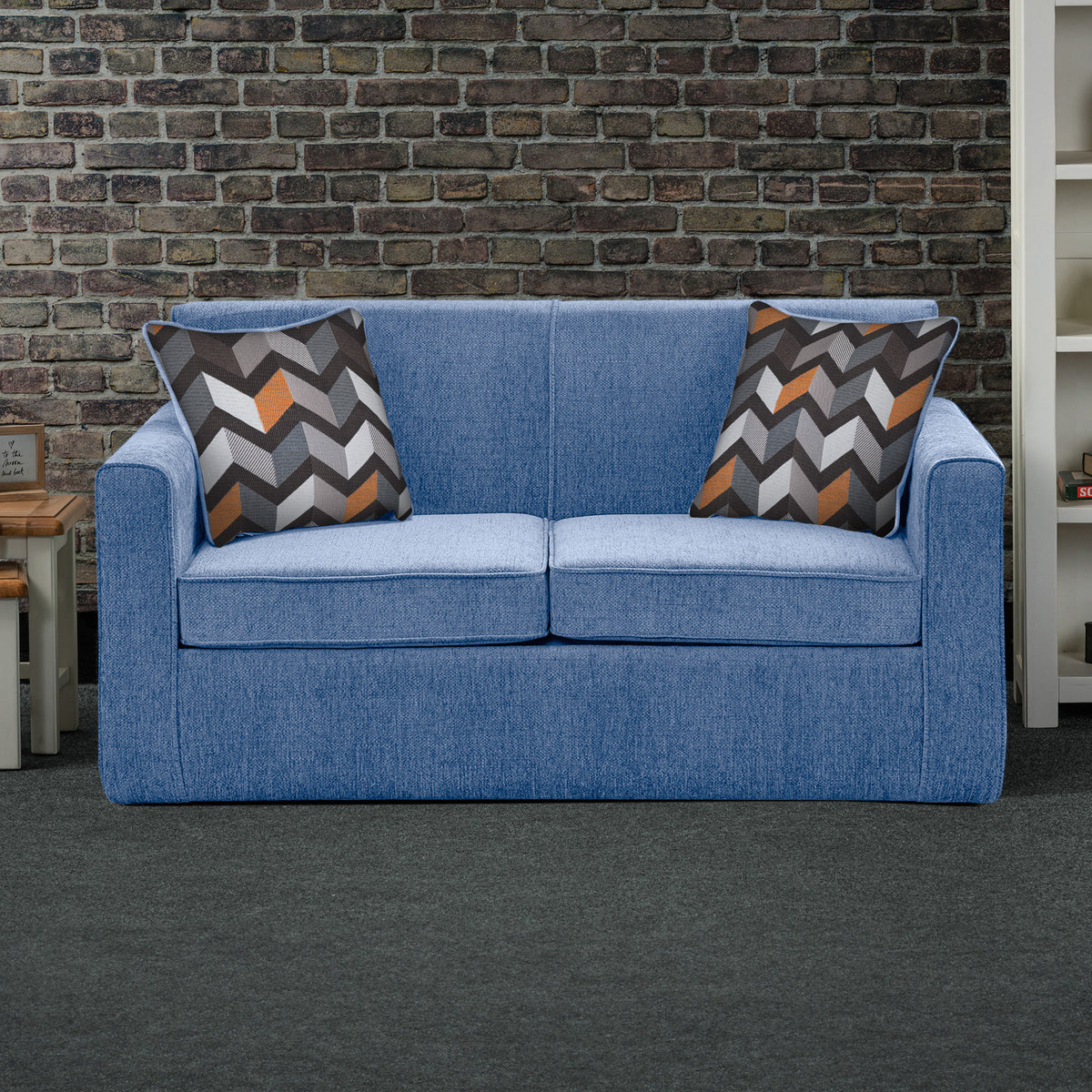 Bawtry Denim Faux Linen 2 Seater Sofabed with Charcoal Scatter Cushions from Roseland Furniture