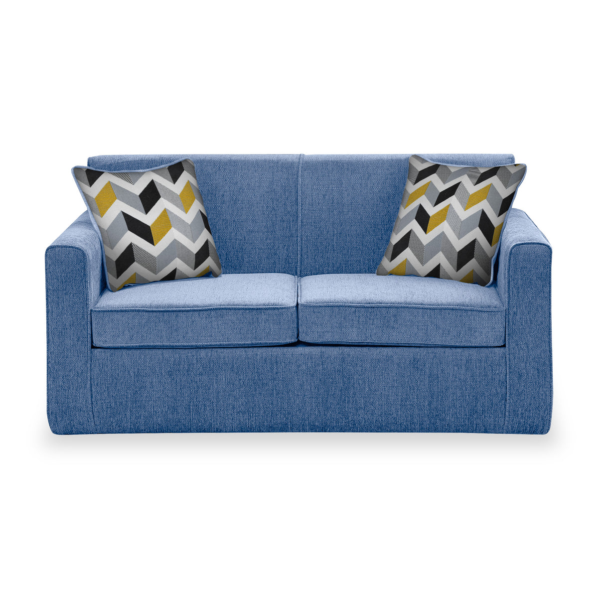 Bawtry Denim Faux Linen 2 Seater Sofabed with Mustard Scatter Cushions from Roseland Furniture