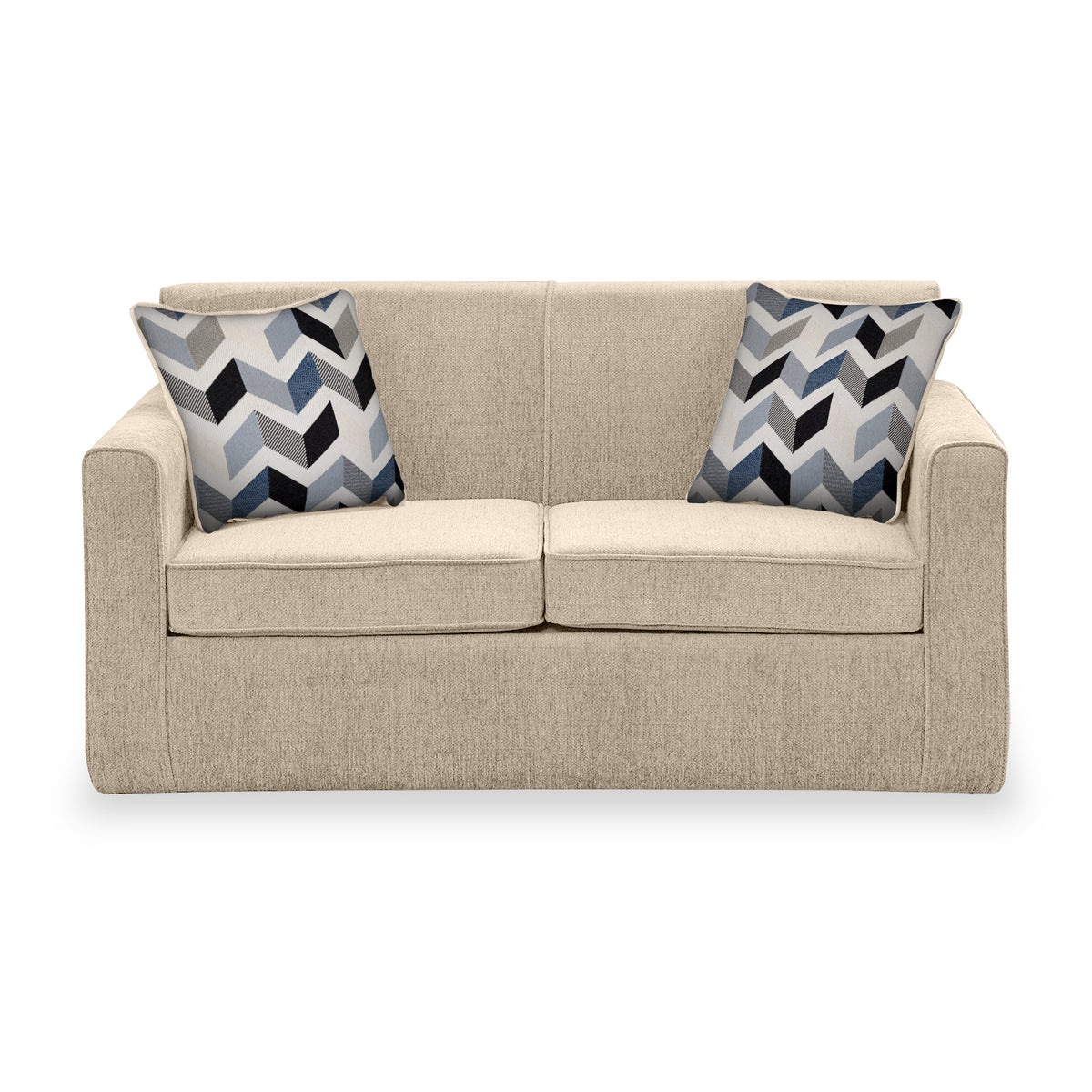 Bawtry Oatmeal Faux Linen 2 Seater Sofabed with Denim Scatter Cushions from Roseland Furniture