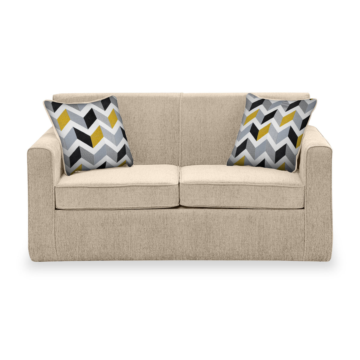 Bawtry Oatmeal Faux Linen 2 Seater Sofabed with Mustard Scatter Cushions from Roseland Furniture