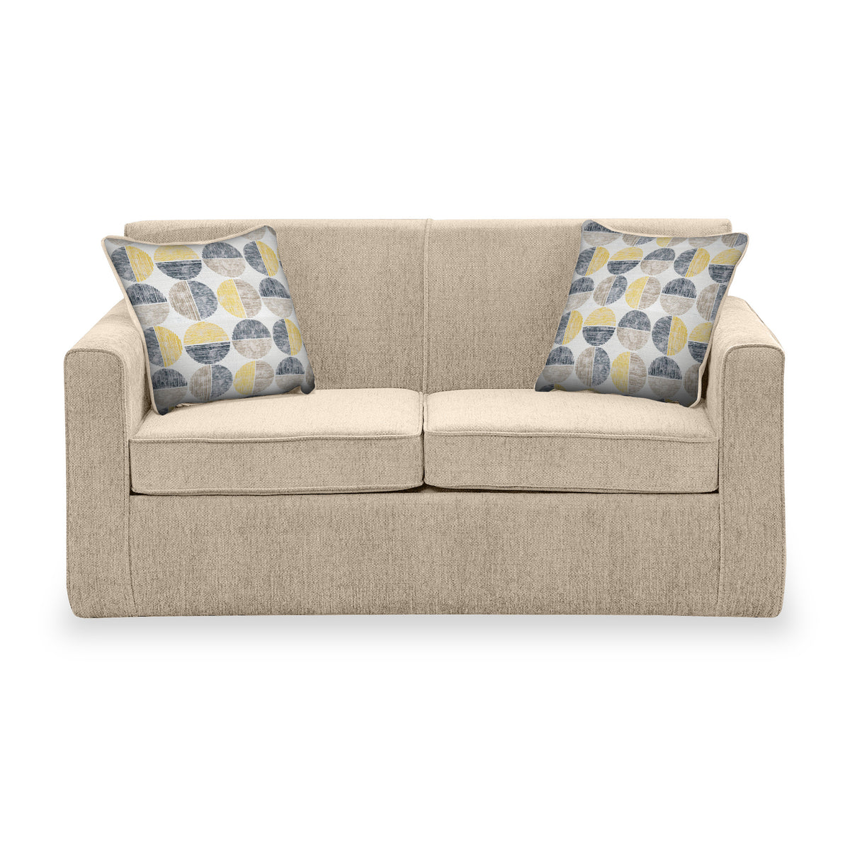 Bawtry Oatmeal Faux Linen 2 Seater Sofabed with Beige Scatter Cushions from Roseland Furniture