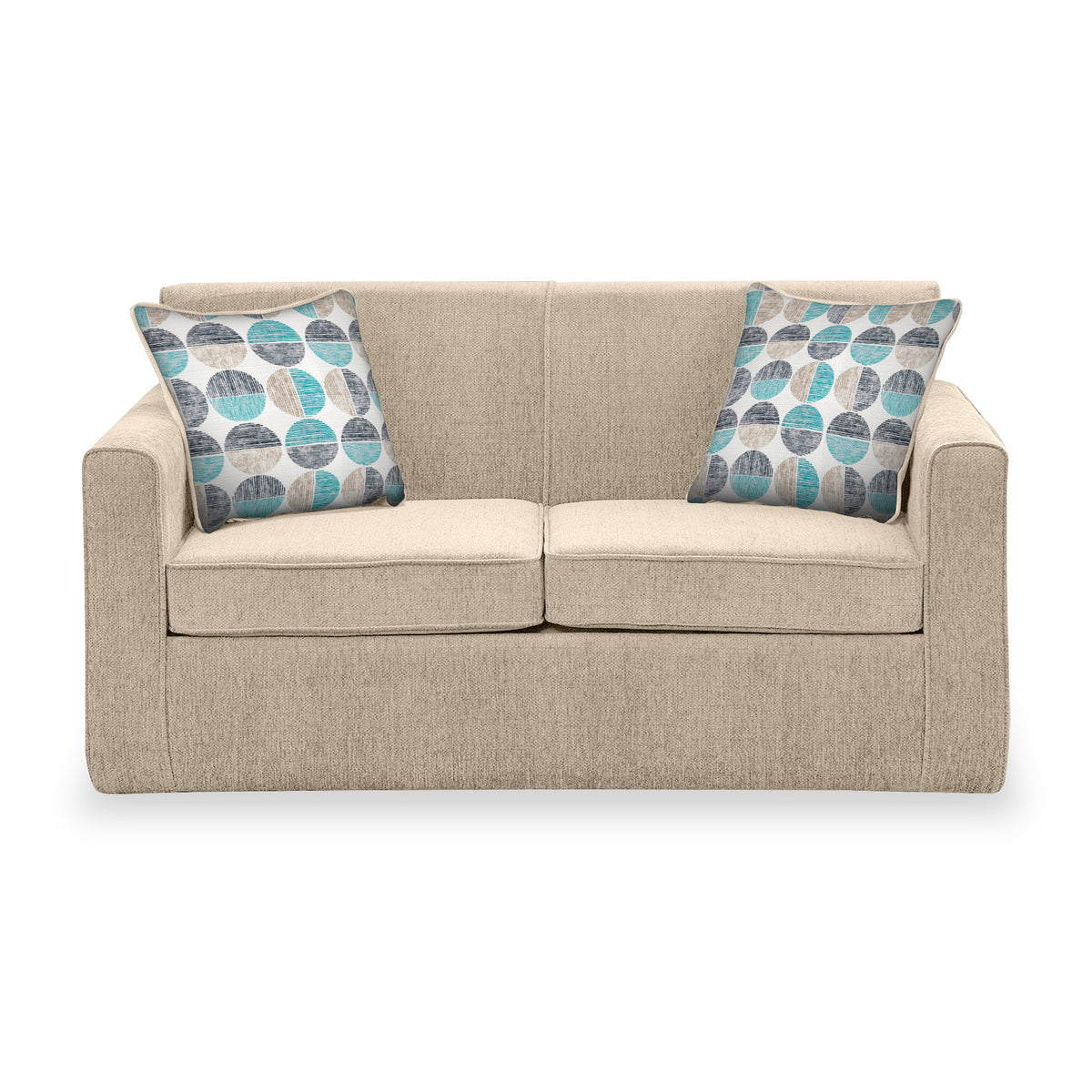 Bawtry Oatmeal Faux Linen 2 Seater Sofabed with Duck Egg Scatter Cushions from Roseland Furniture