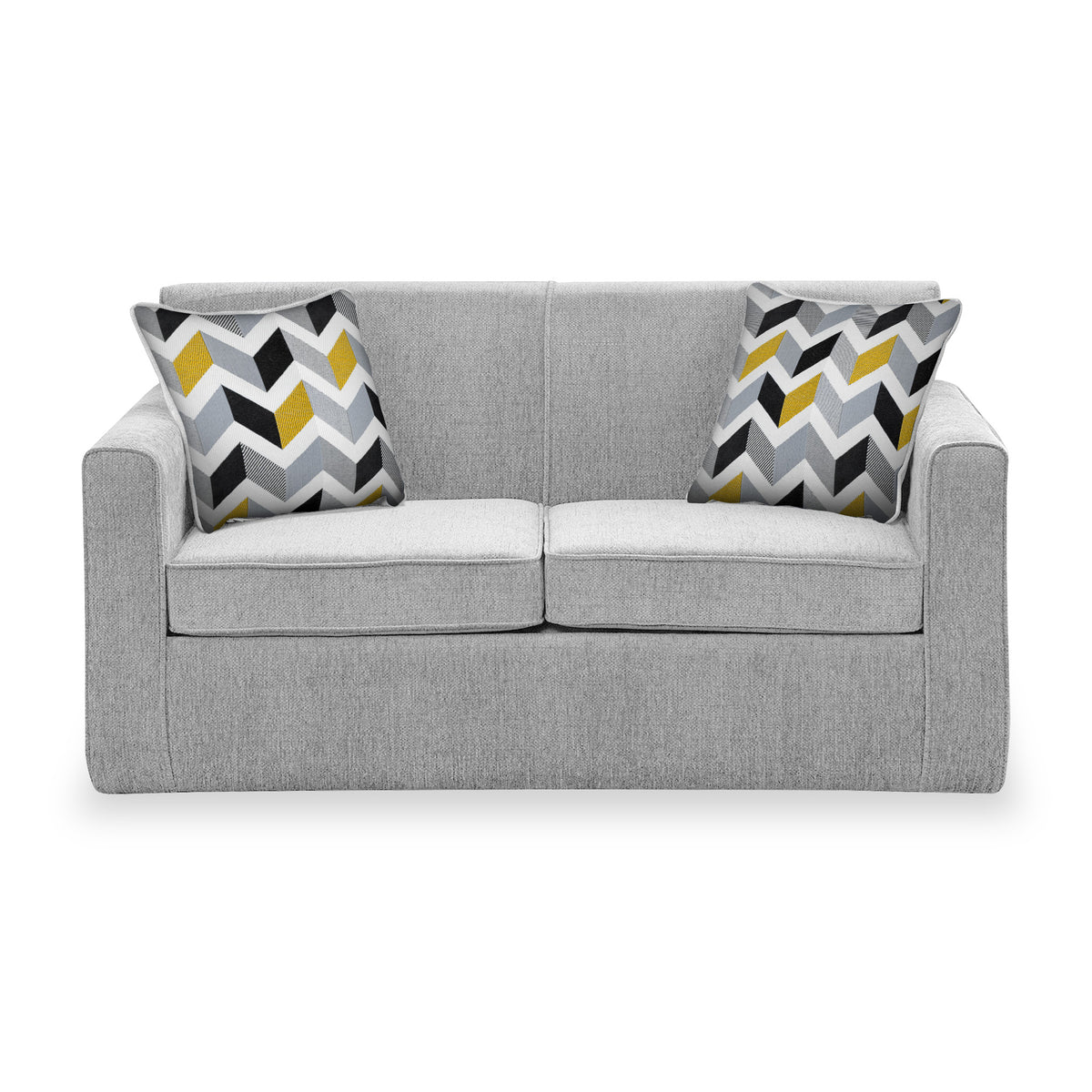 Bawtry Silver Faux Linen 2 Seater Sofabed with Mustard Scatter Cushions from Roseland Furniture