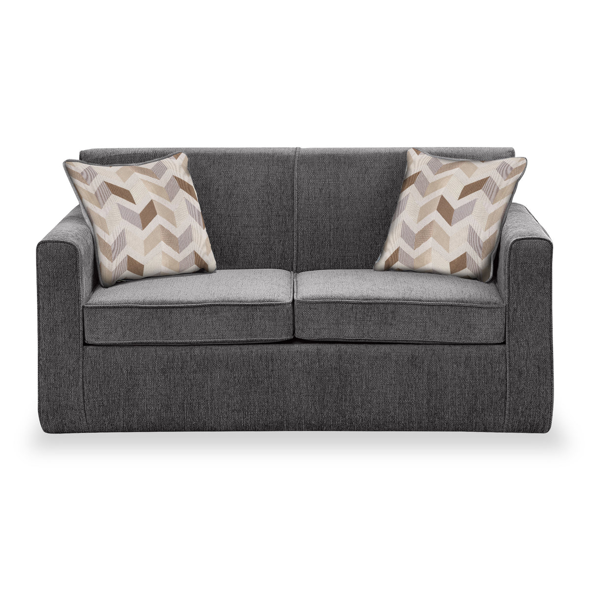 Welton Charcoal Soft Weave 2 Seater Sofa Bed with Morelisa Oatmeal Cushions