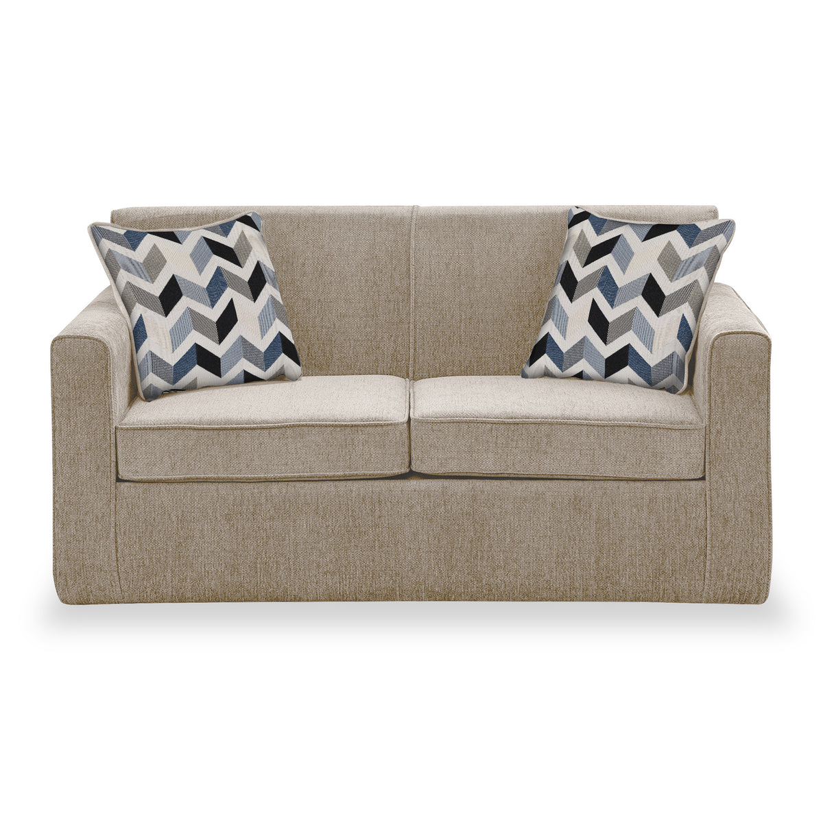 Welton Fawn Soft Weave 2 Seater Sofa Bed with Morelisa Denim Cushions
