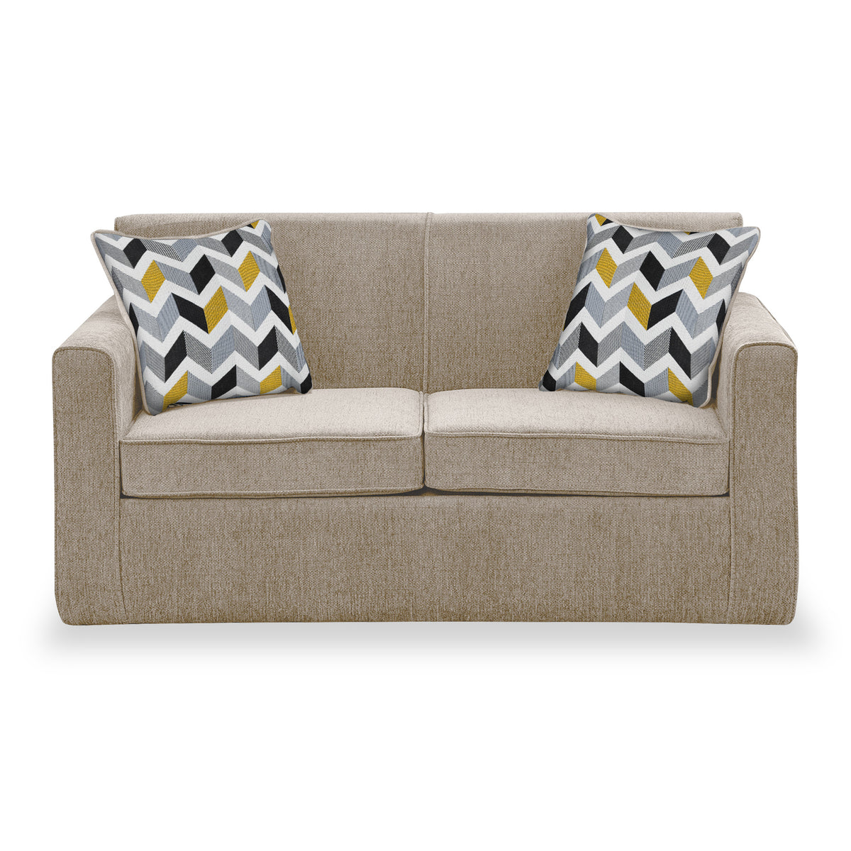 Welton Fawn Soft Weave 2 Seater Sofa Bed with Morelisa Mustard Cushions