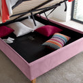 Kia Pink Velvet Ottoman Bed with storage