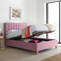 Kia Pink Velvet Ottoman Bed for bedroom