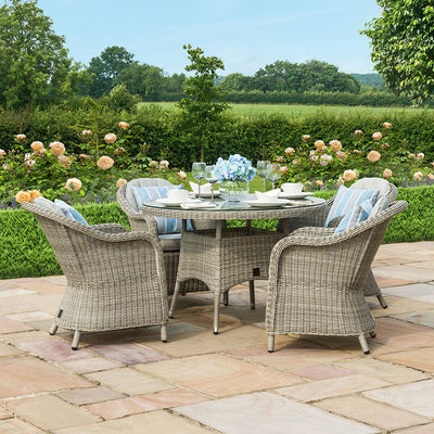 Maze Oxford 4 Seat Round Rattan Dining Set with Heritage Chairs
