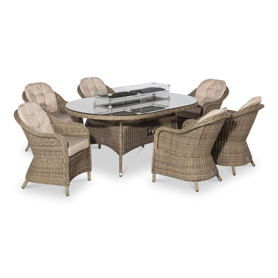 Maze Winchester 6 Seat Oval Rattan Fire Pit Dining Set