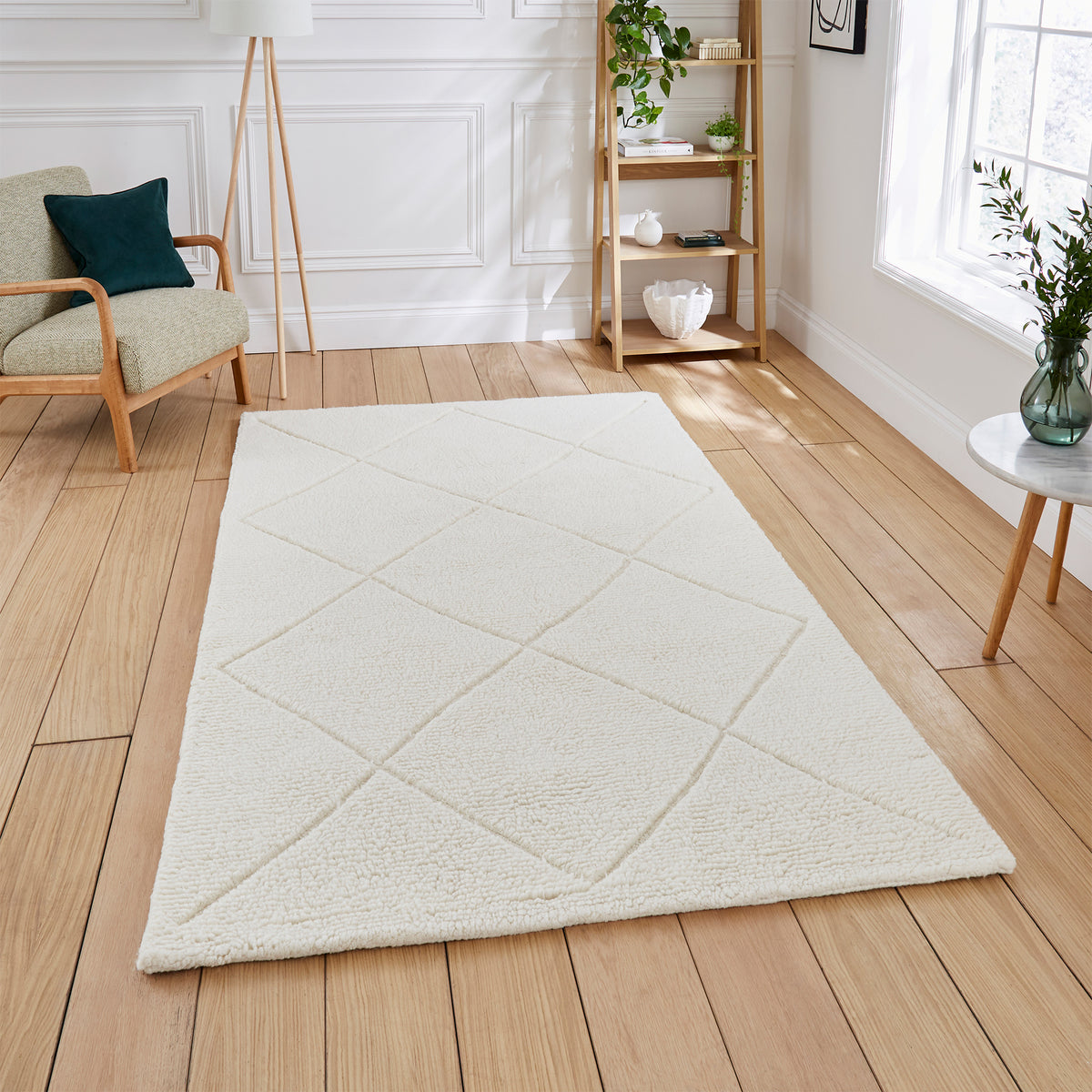 Emerson Diamond Wool Rug Natural from Roseland Furniture