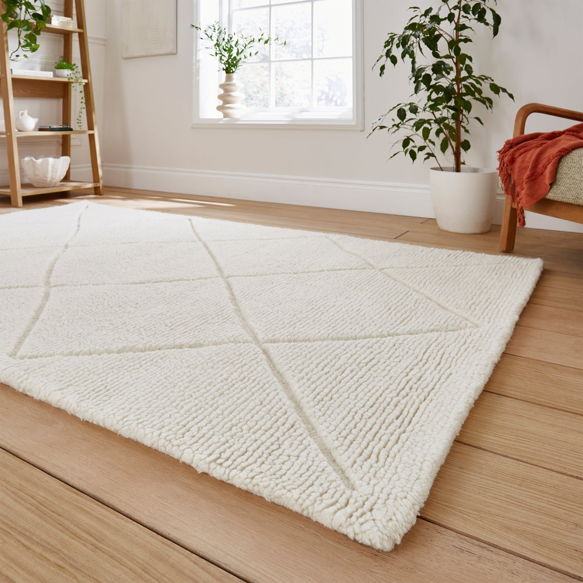 Emerson Diamond Wool Rug Natural from Roseland Furniture
