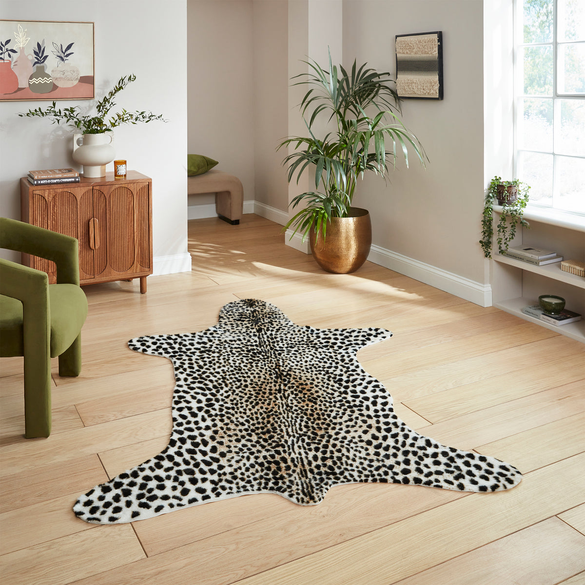 Faux Fur Cheetah Print Rug Brown White from Roseland Furniture
