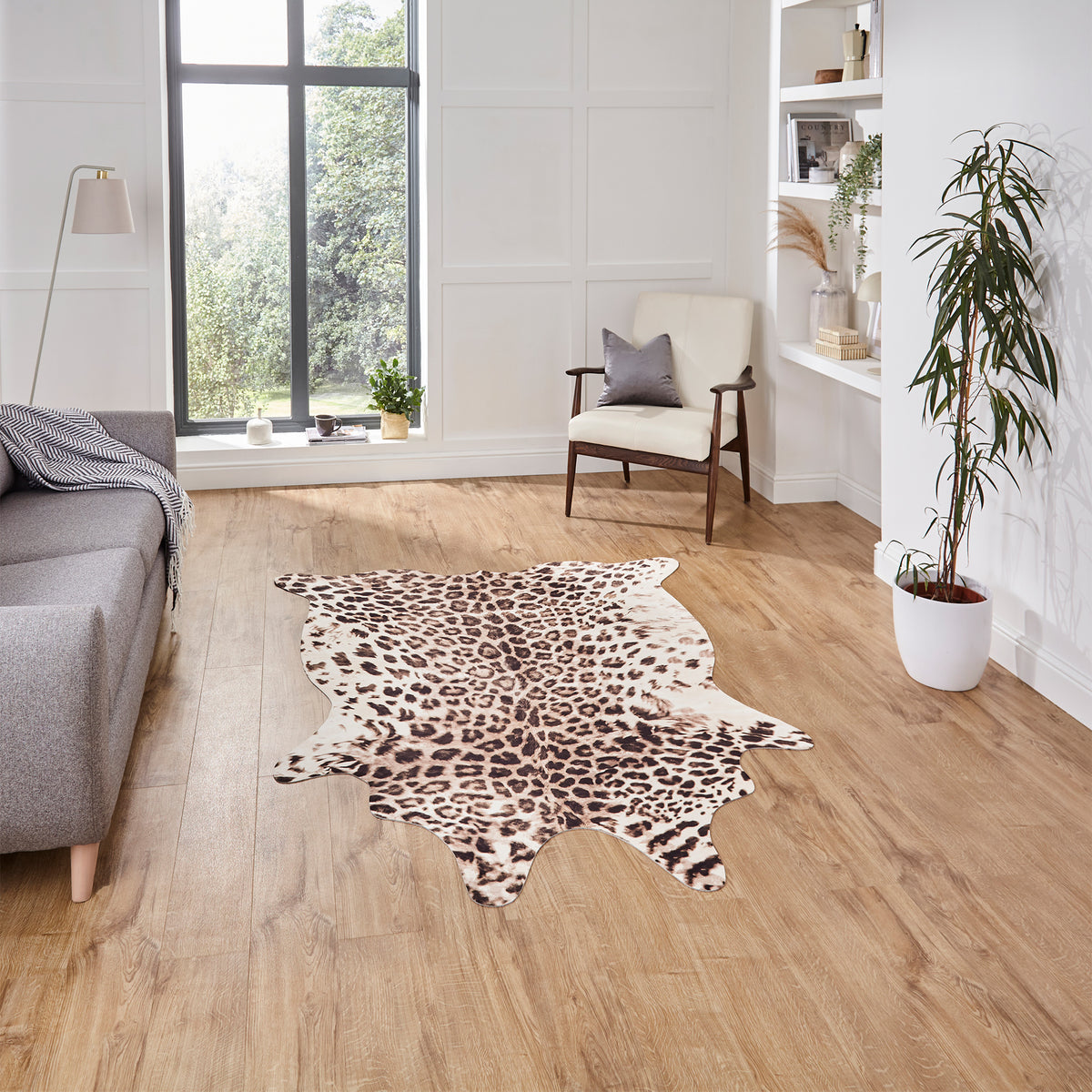 Dakar Faux Fur Leopard Print Rug Brown Beige from Roseland Furniture