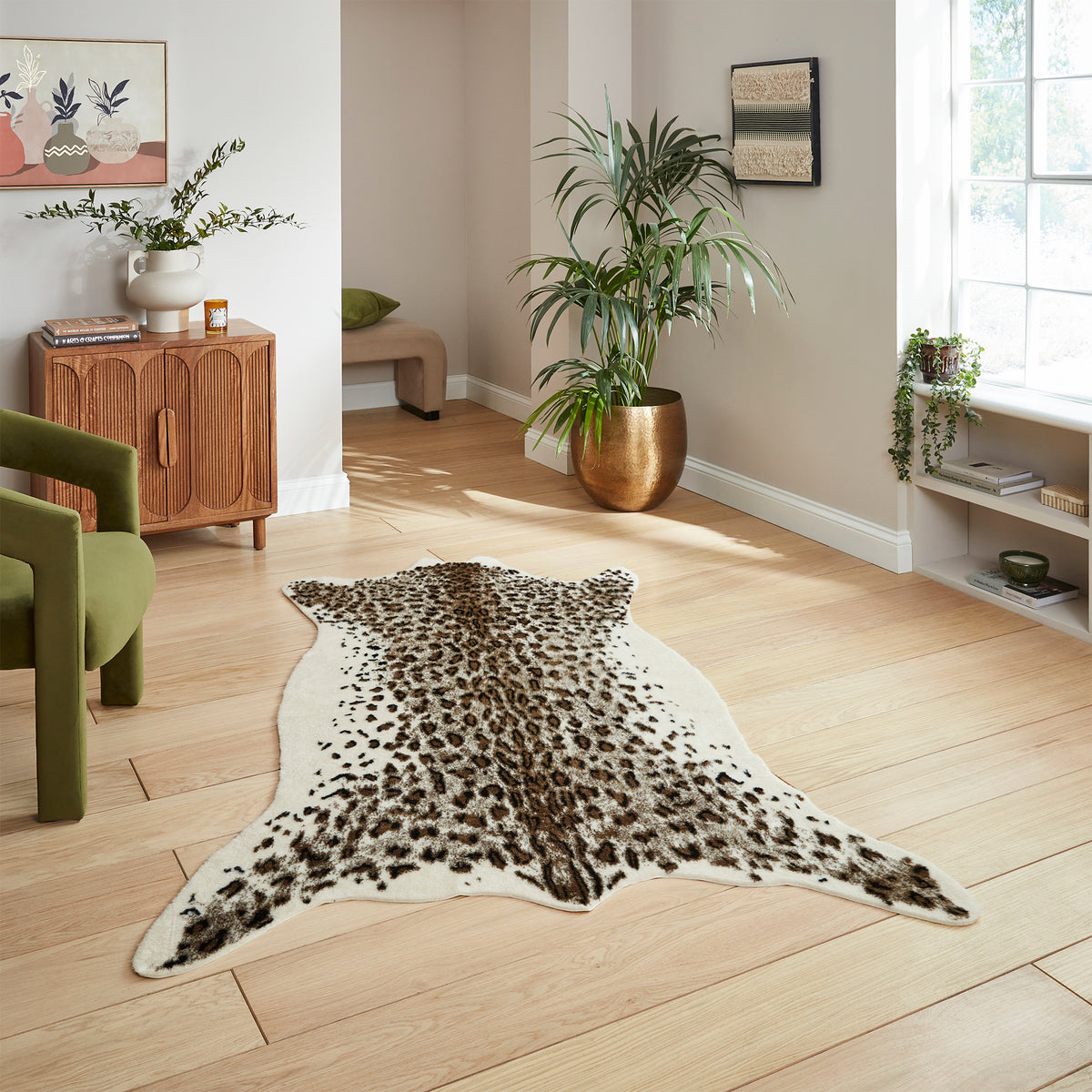 Kadune Faux Fur Leopard Print Rug Brown White from Roseland Furniture