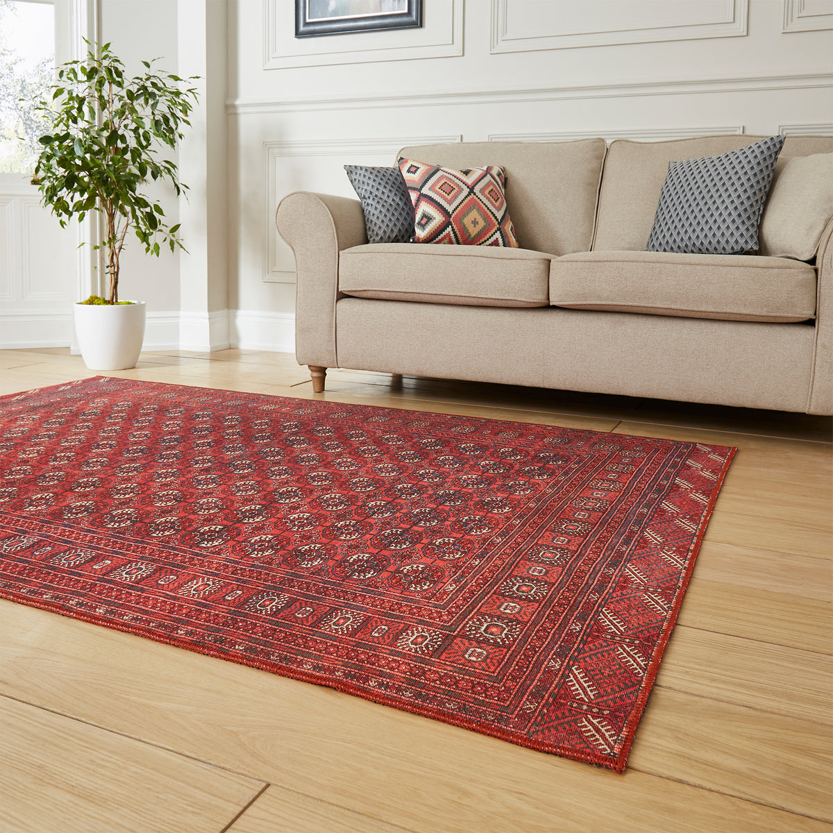 Birchall Washable Medallion Design Rug Red from Roseland Furniture