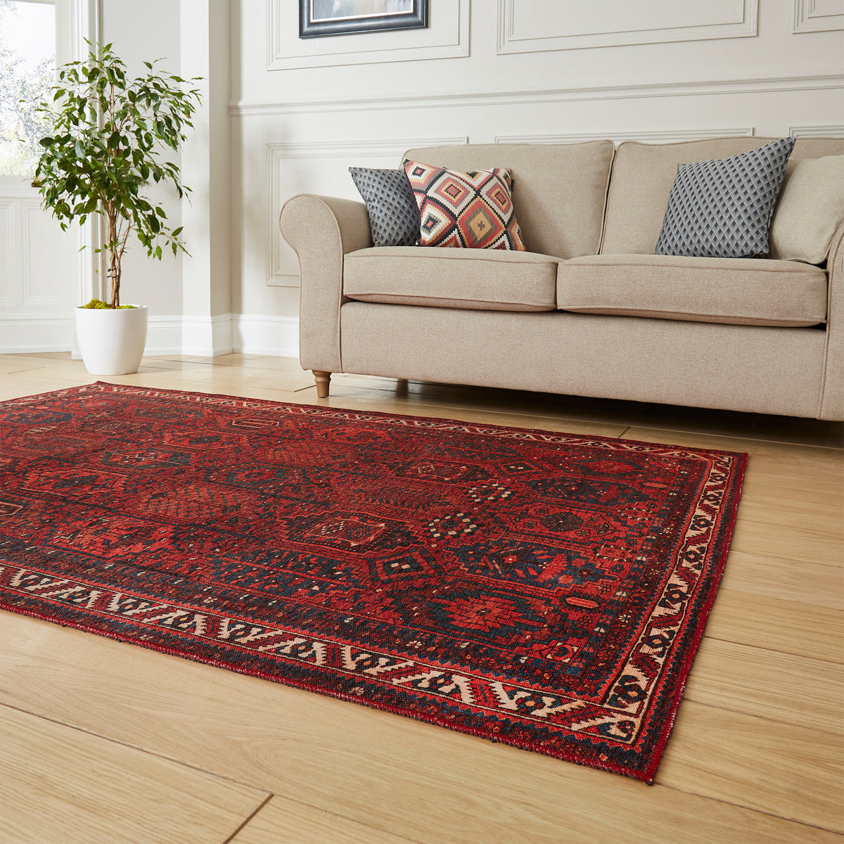 Birchall Washable Aztec Design Rug Red from Roseland Furniture